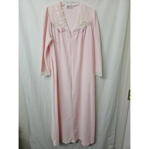 Vtg Vanity Fair Pink Floral Lace Robe Housecoat Sz Med Velour Grannycore Cottage